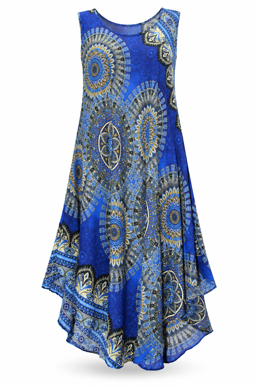 Beach Dress - Sleeveless - Royal Blue Mandala - front garment view