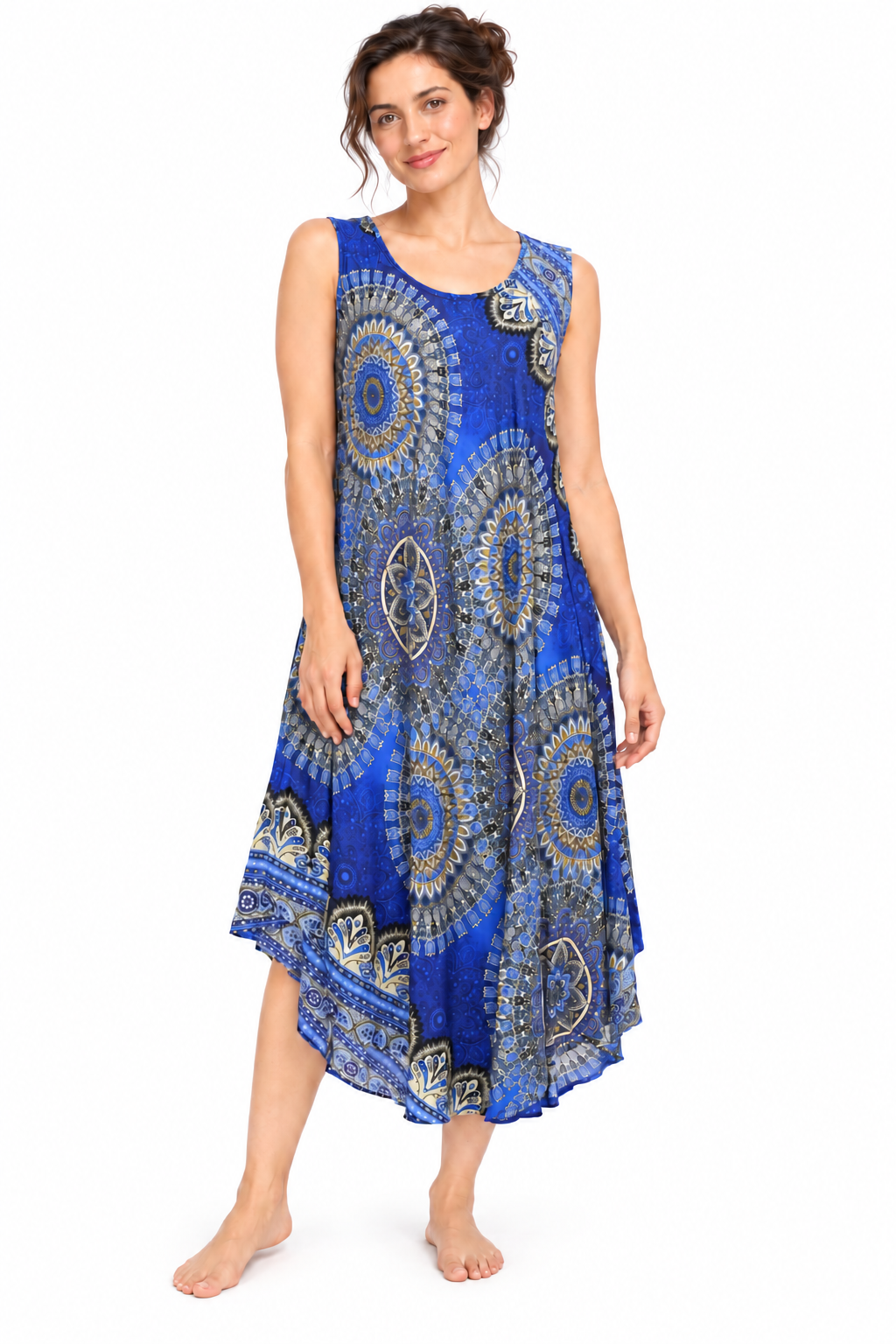 Beach Dress - Sleeveless - Royal Blue Mandala - model front