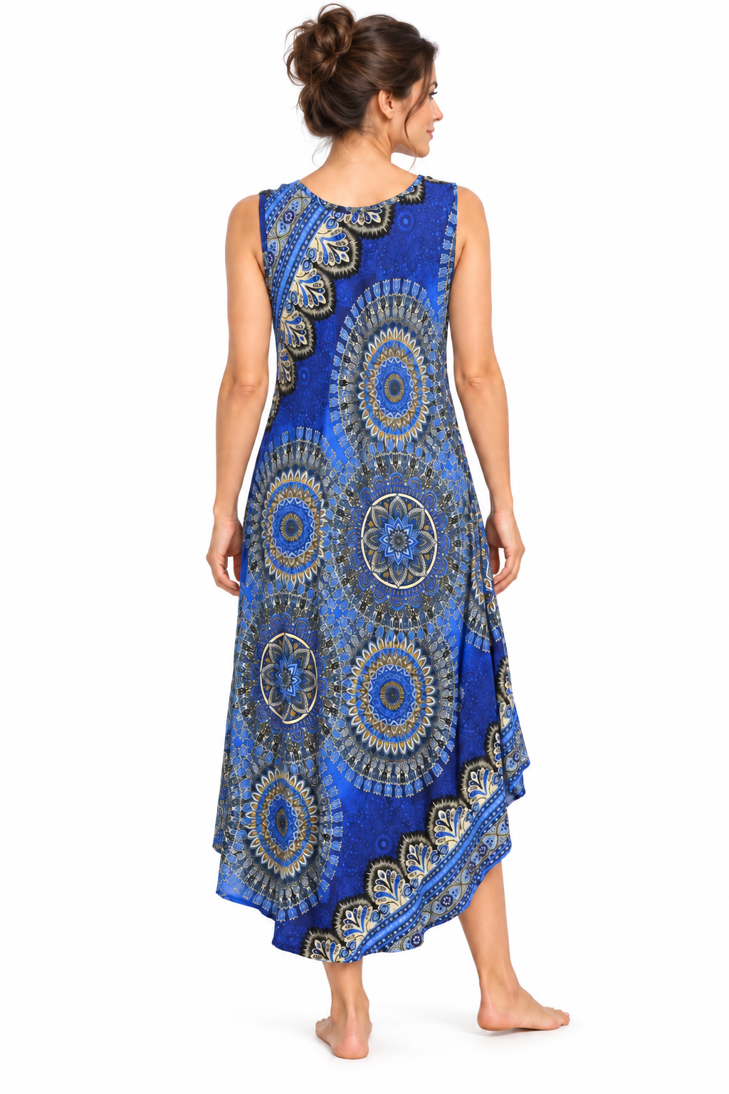 Beach Dress - Sleeveless - Royal Blue Mandala - model back