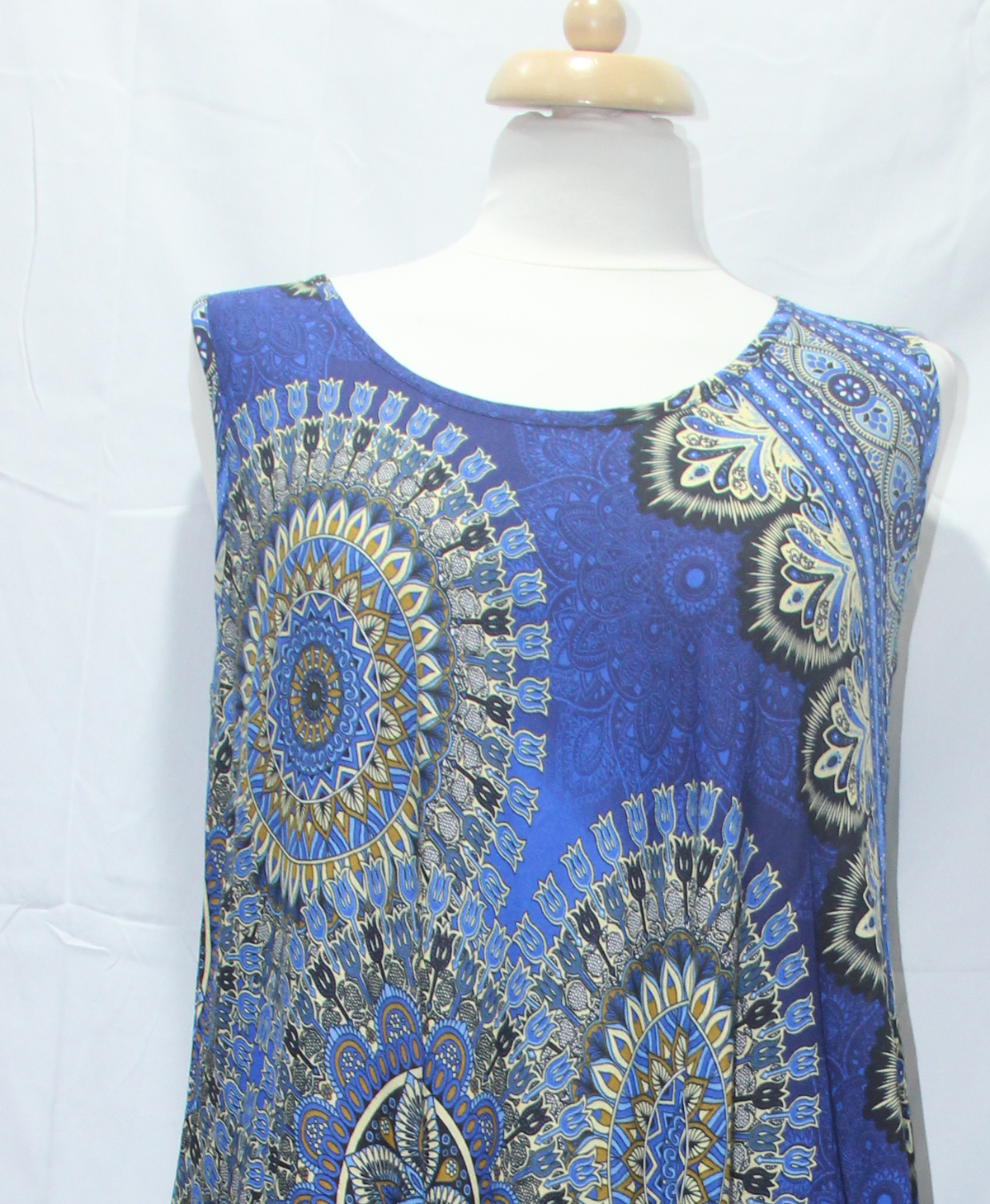 Beach Dress - Sleeveless - Royal Blue Mandala - real fabric detail