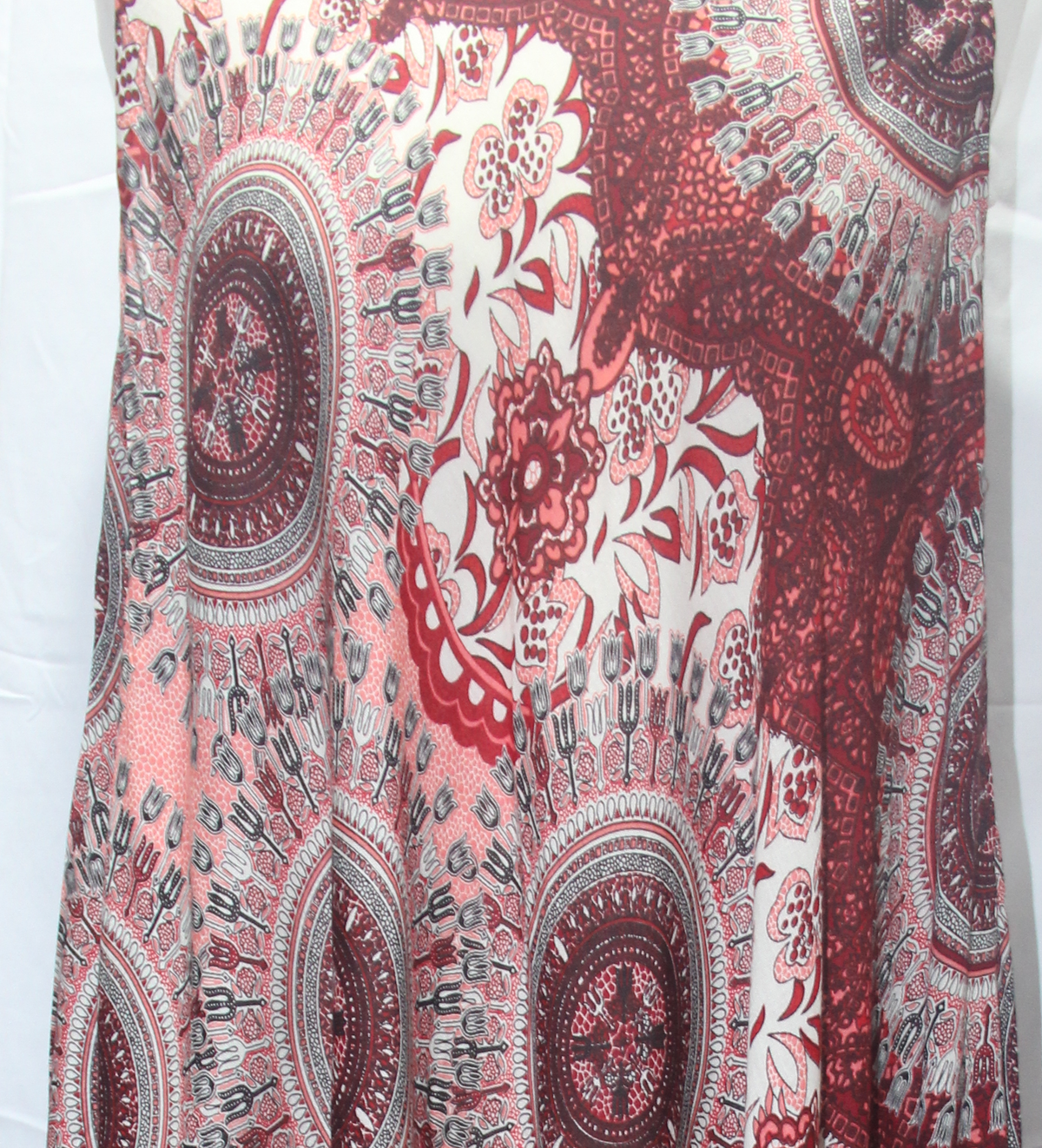 Beach Dress - Sleeveless - Rust Red Cream Mandala - real fabric detail