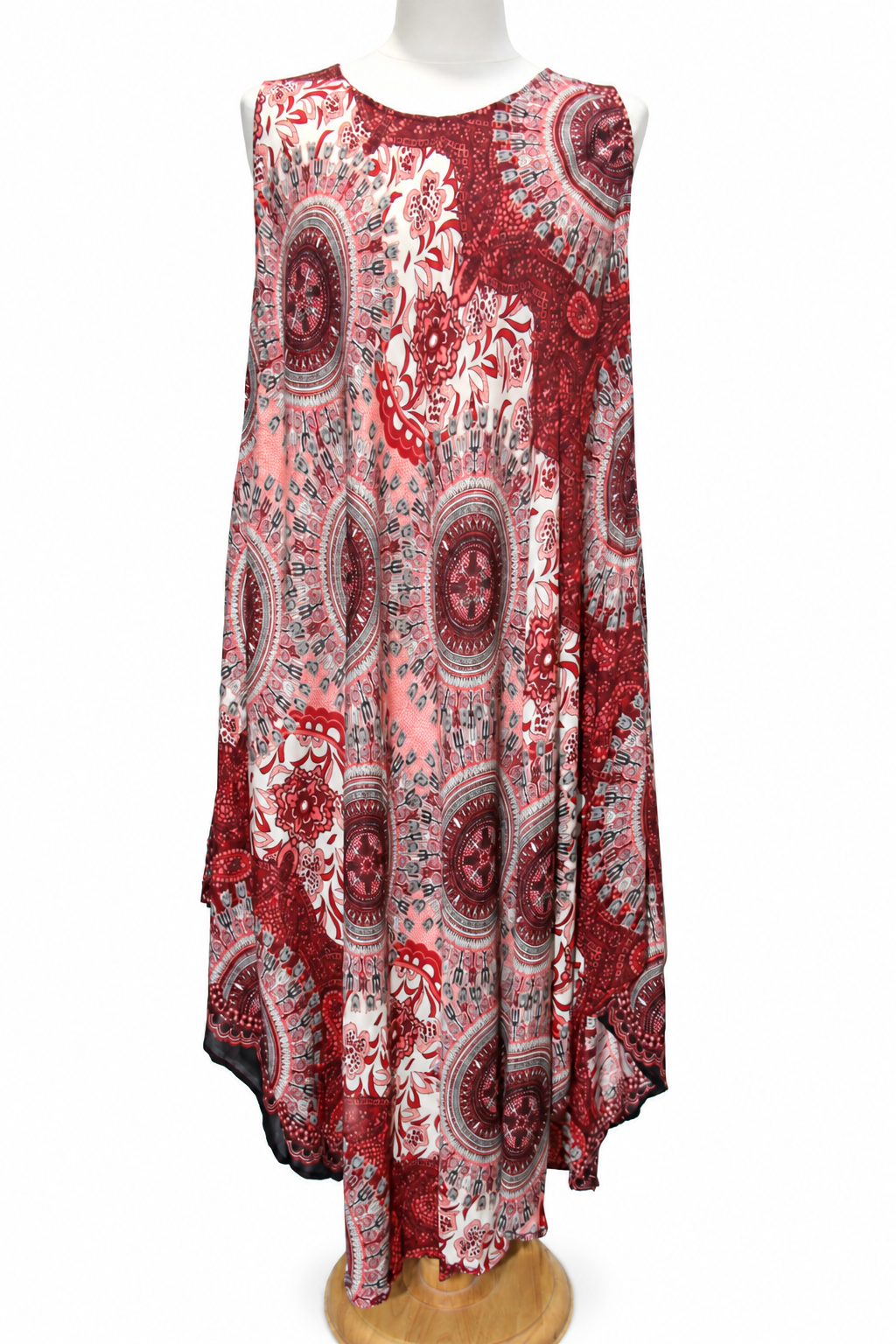 Beach Dress - Sleeveless - Rust Red Cream Mandala - original mannequin view