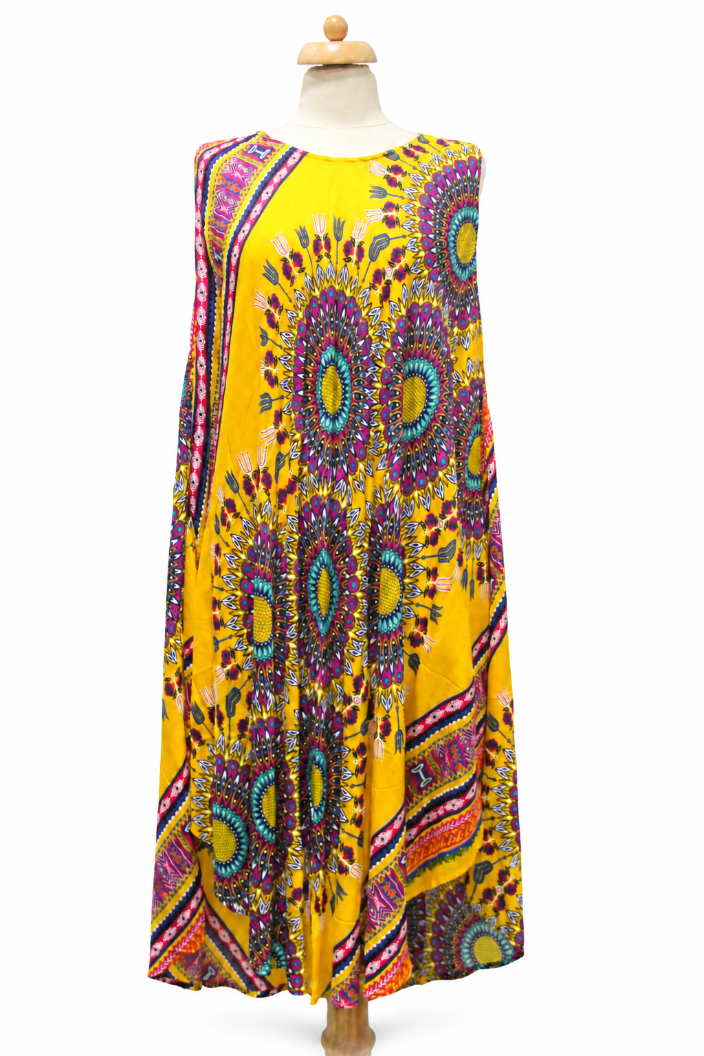 Beach Dress - Sleeveless - Yellow Multicolour Mandala - original mannequin view