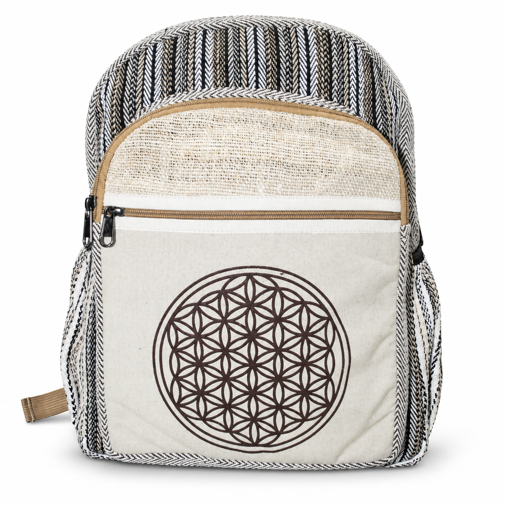 Beige Flower of Life Striped Backpack – view 1