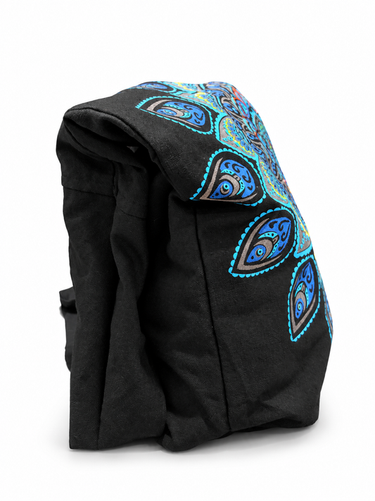 Black Blue Mandala Backpack – angle view