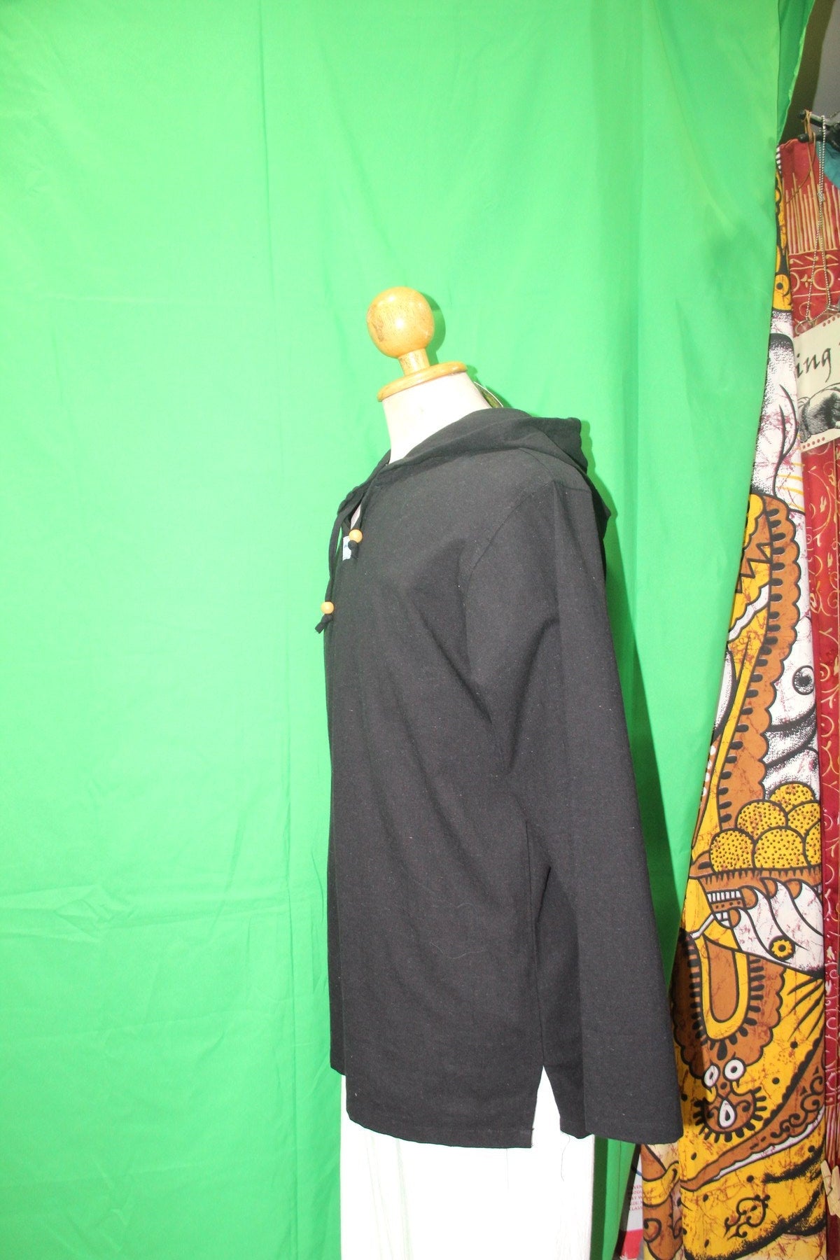 Black Color Long Sleeve Hoodie Shirt from Thailand — garment detail