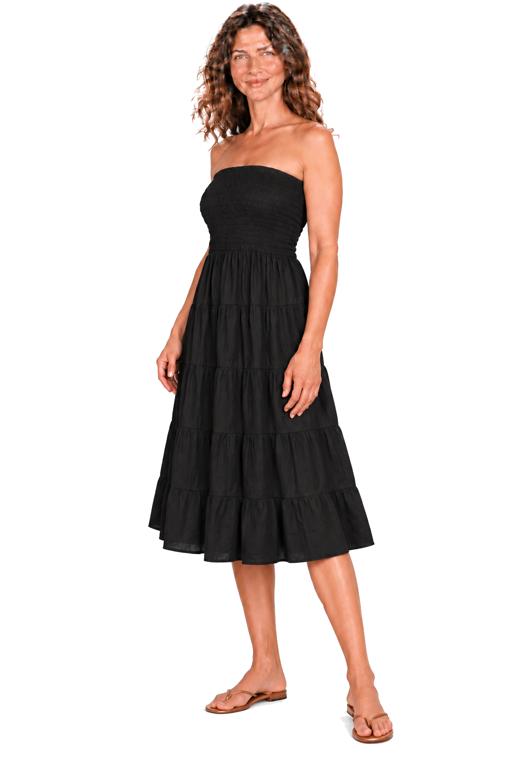 Black convertible garment — dress three-quarter view