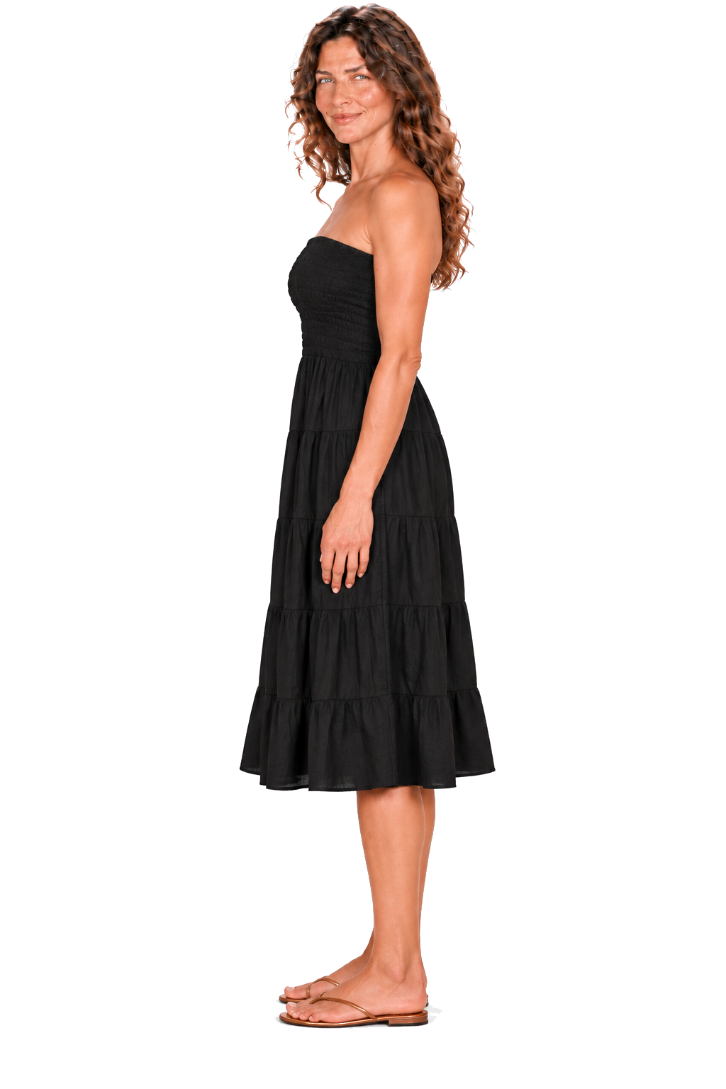 Black convertible garment — dress side view