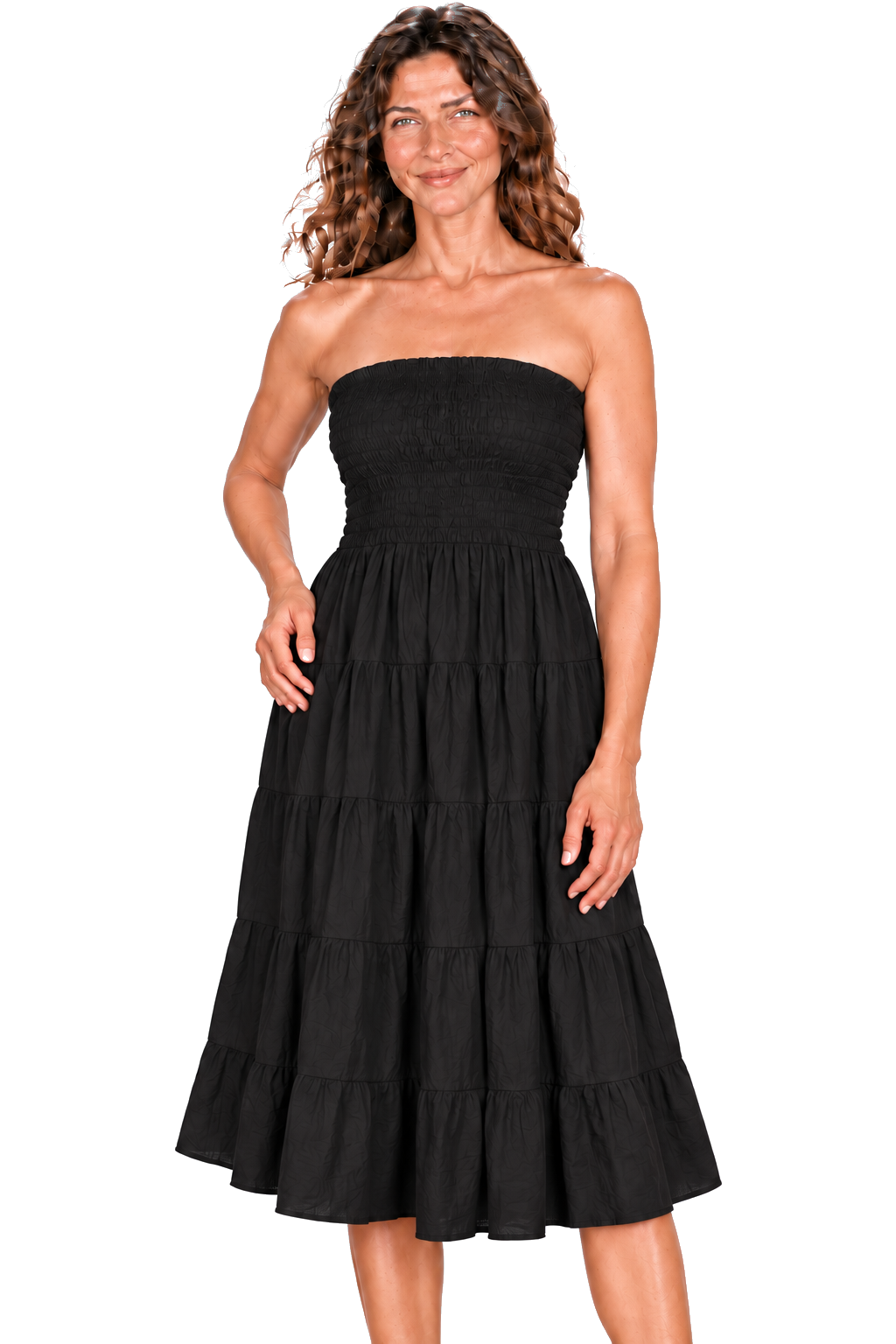 Black convertible garment — dress detail