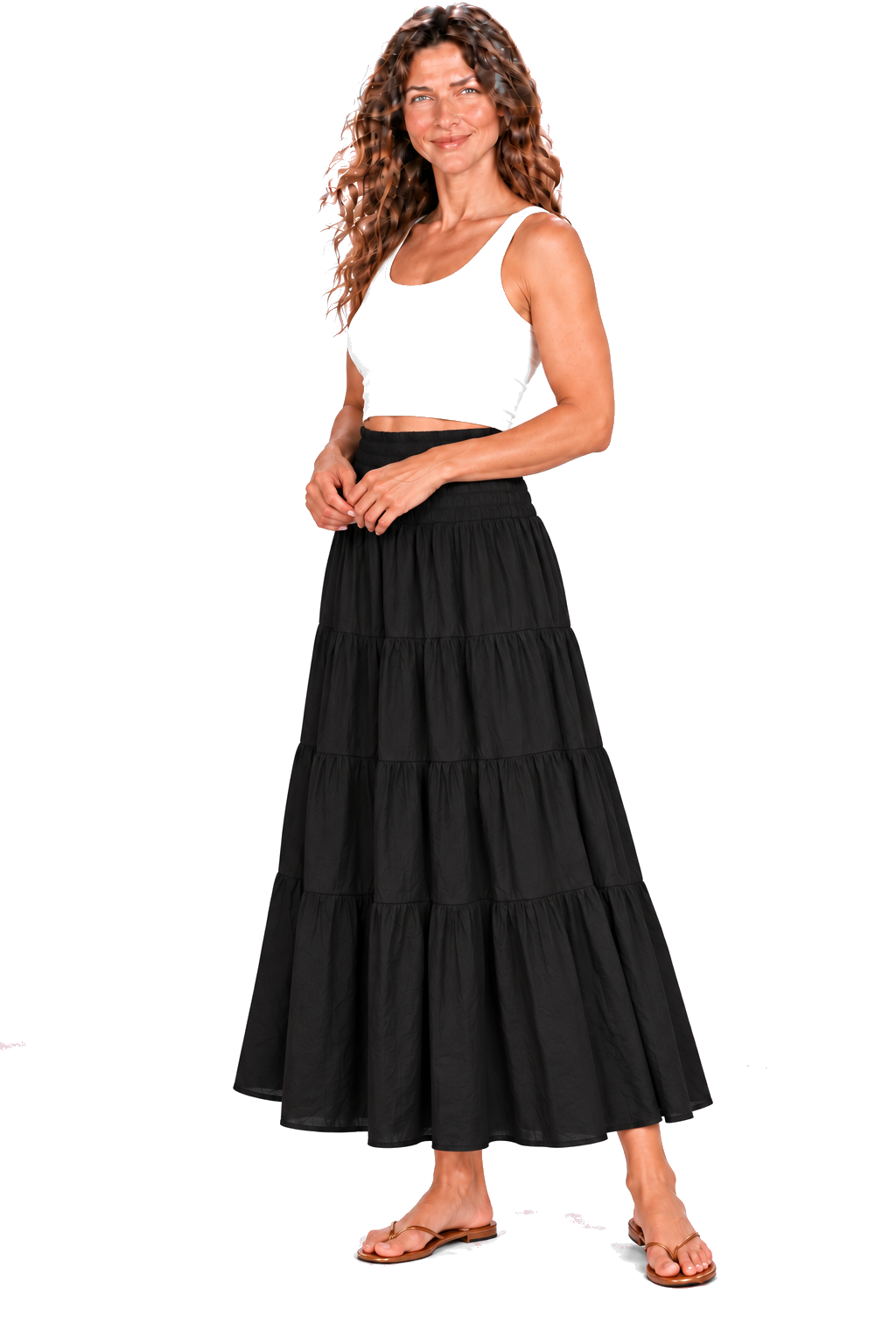 Black convertible garment — skirt three-quarter view
