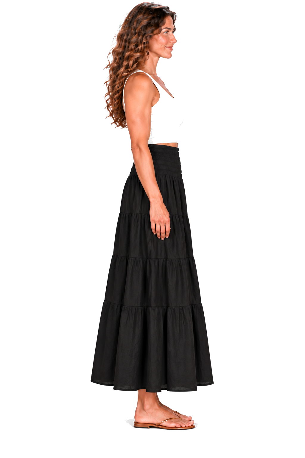 Black convertible garment — skirt side view