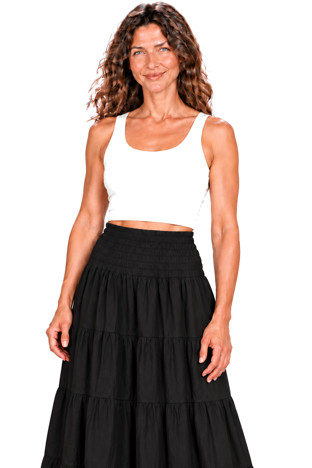 Black convertible garment — skirt detail