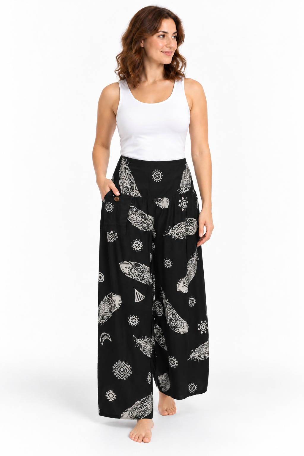 Black Feather Print Palazzo – product view 2