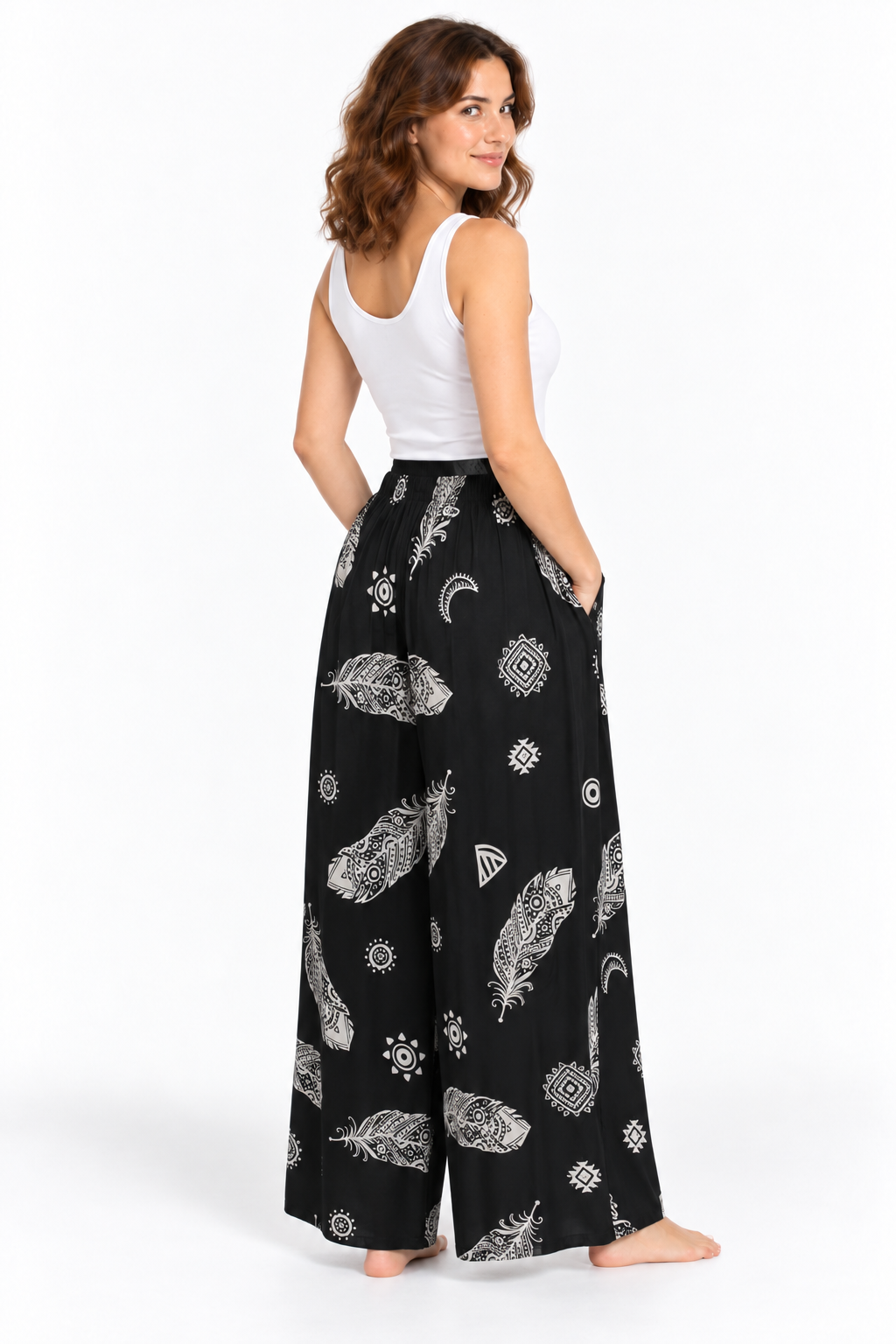 Black Feather Print Palazzo – product view 3