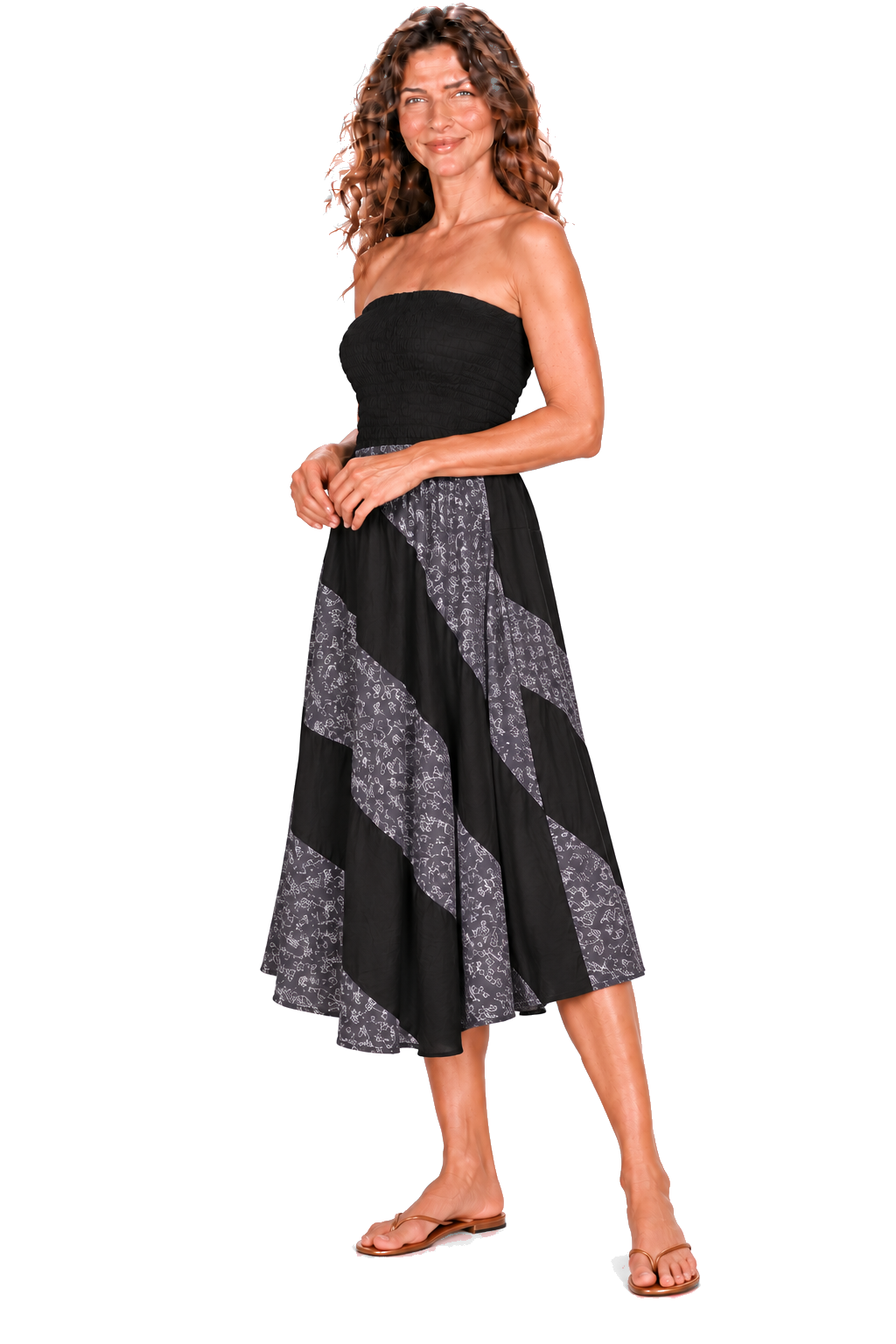 Black grey convertible garment — dress three-quarter view