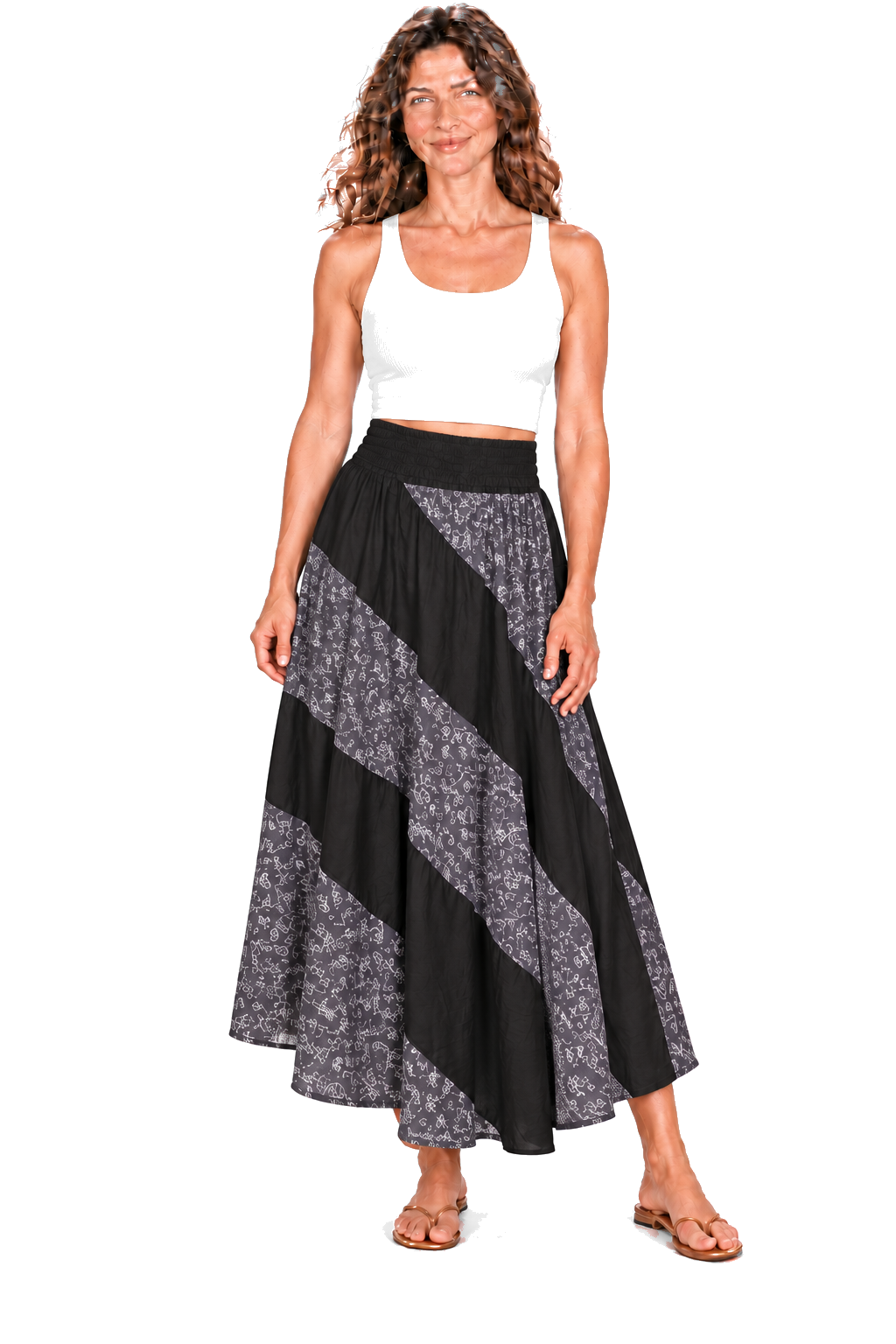 Black grey convertible garment — skirt front view