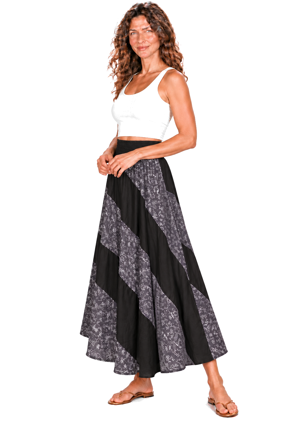 Black grey convertible garment — skirt three-quarter view