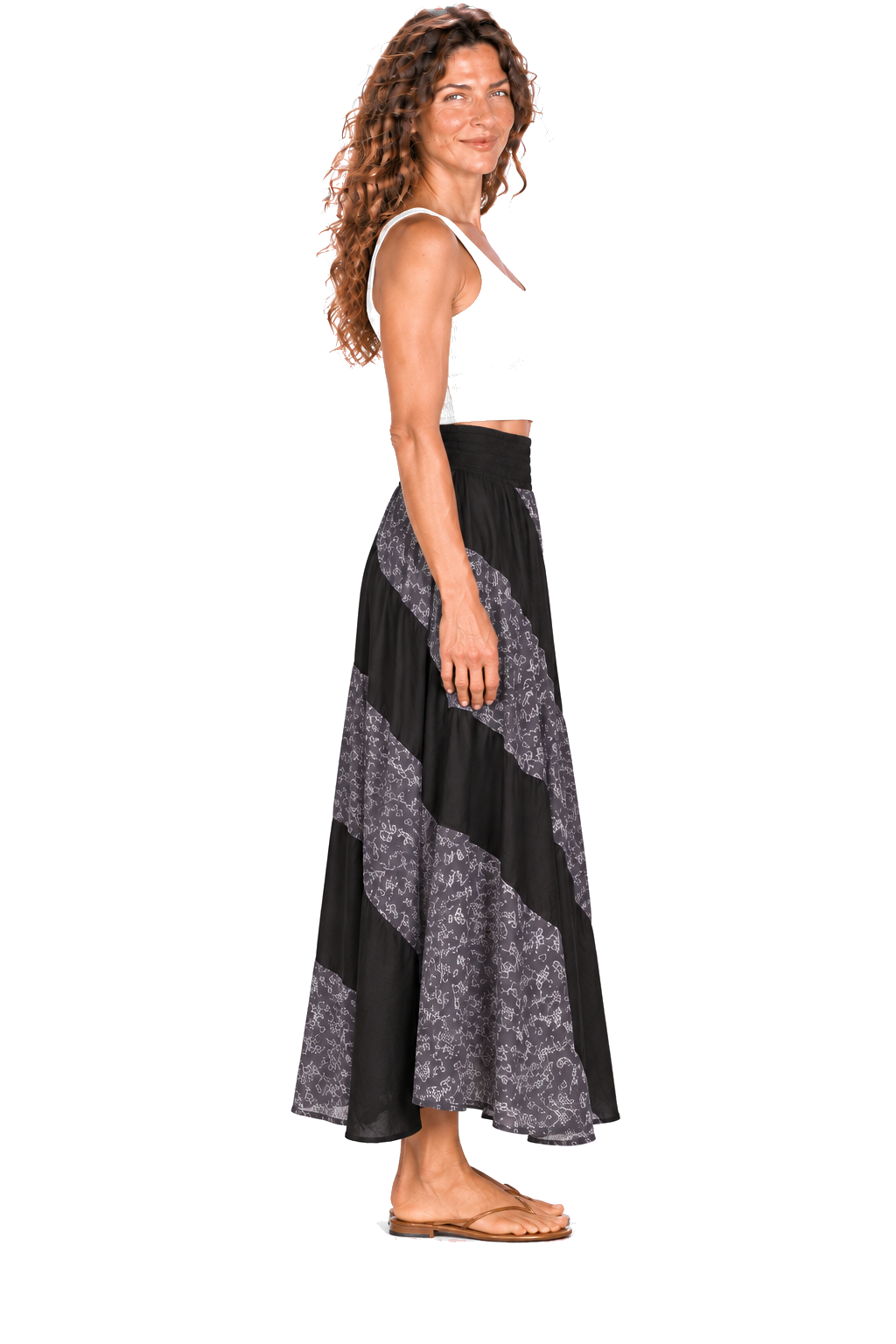 Black grey convertible garment — skirt side view