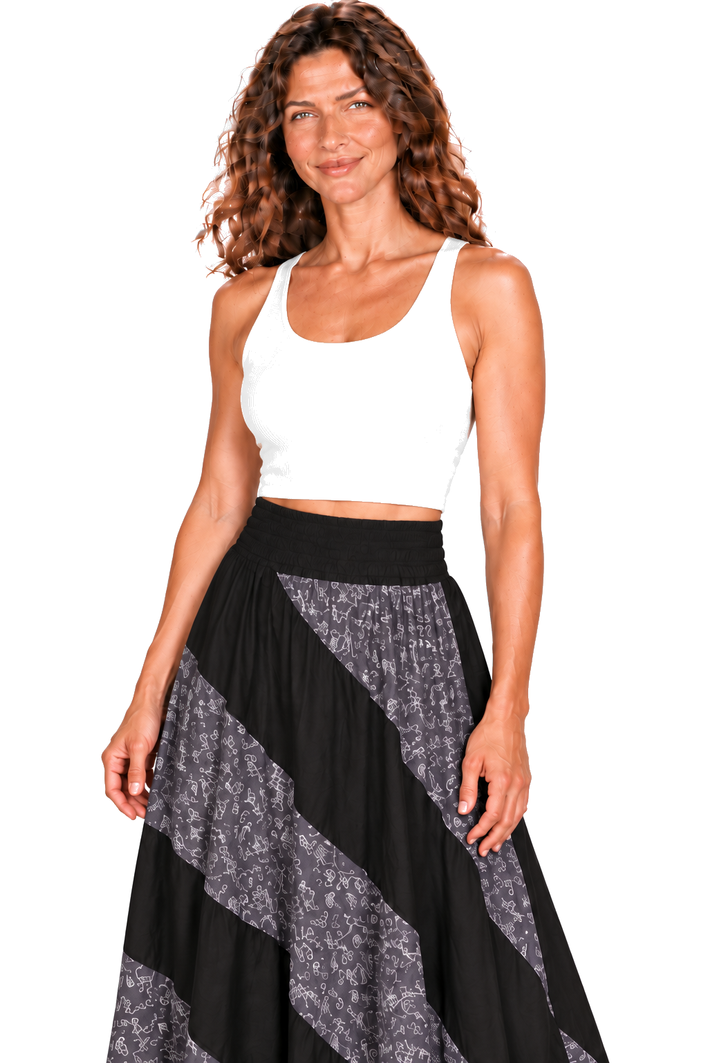 Black grey convertible garment — skirt detail