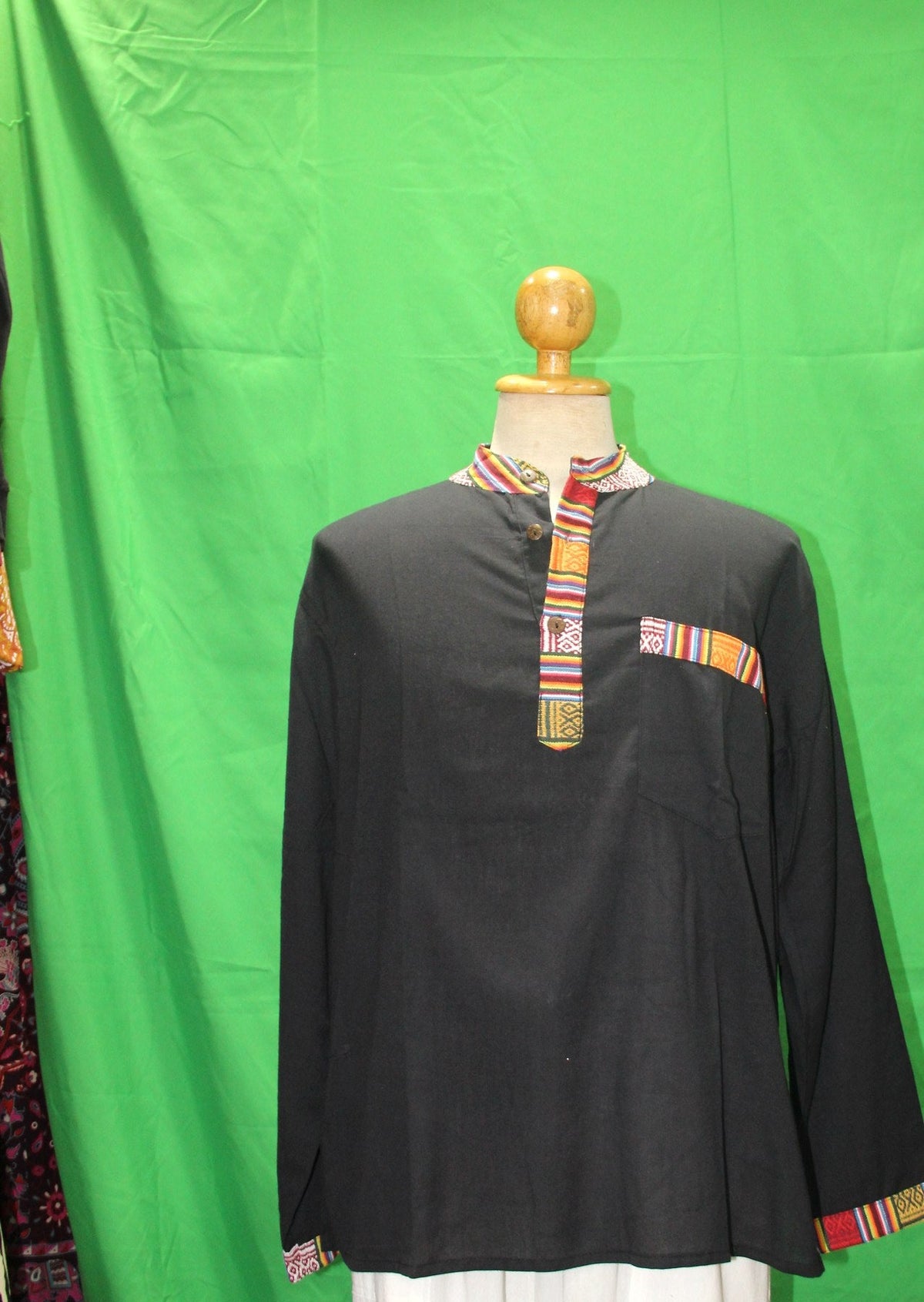 Black Long Sleeves with a Colorful Patch Woven Trim from Nepal — original product view