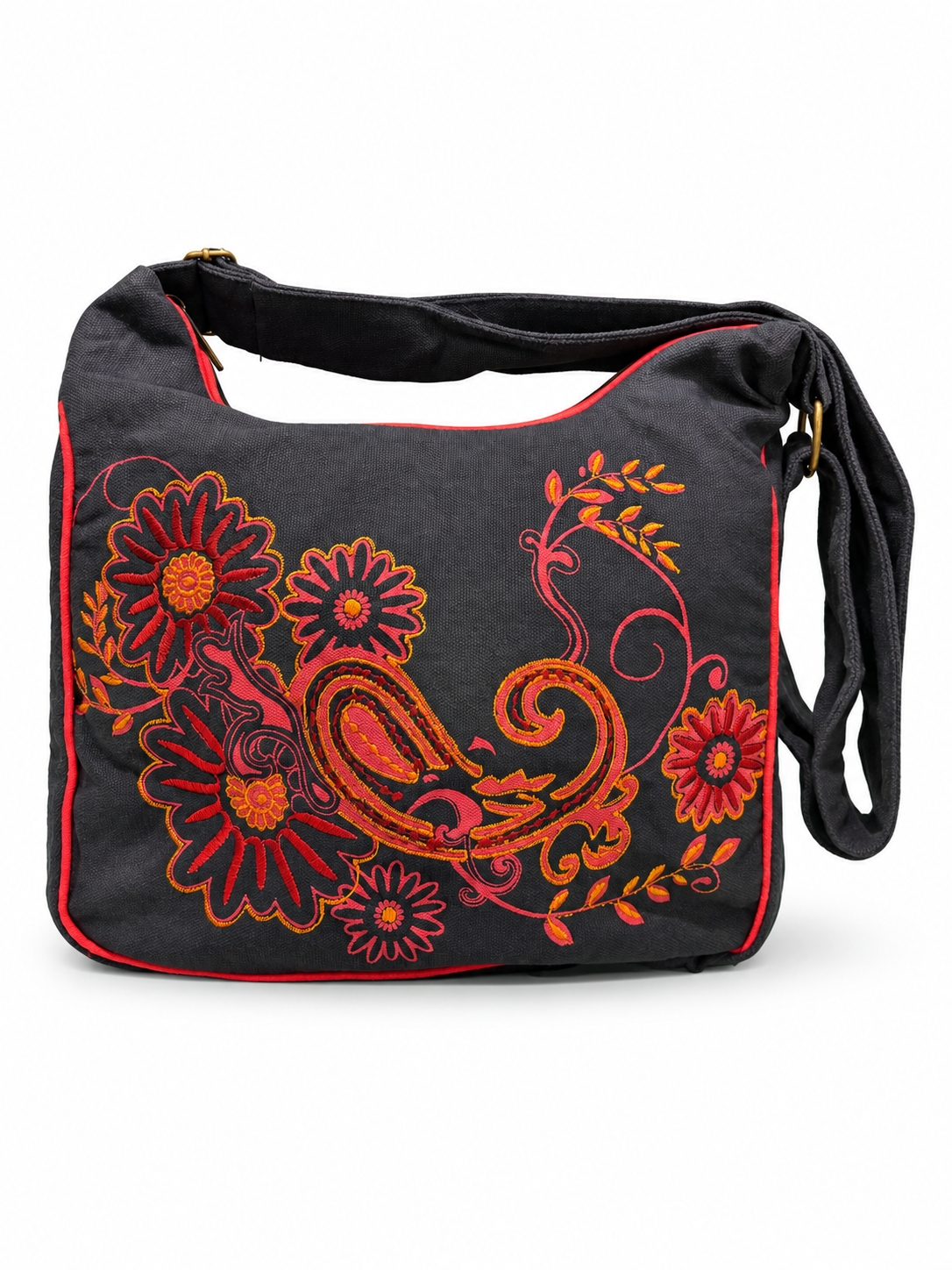 Black Red Floral Messenger Bag – angle view