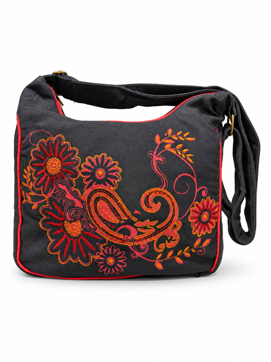 Black Red Floral Messenger Bag – angle view