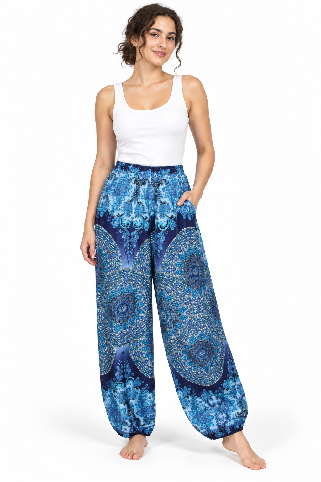 Blue Patchwork Harem Pants – product view 2