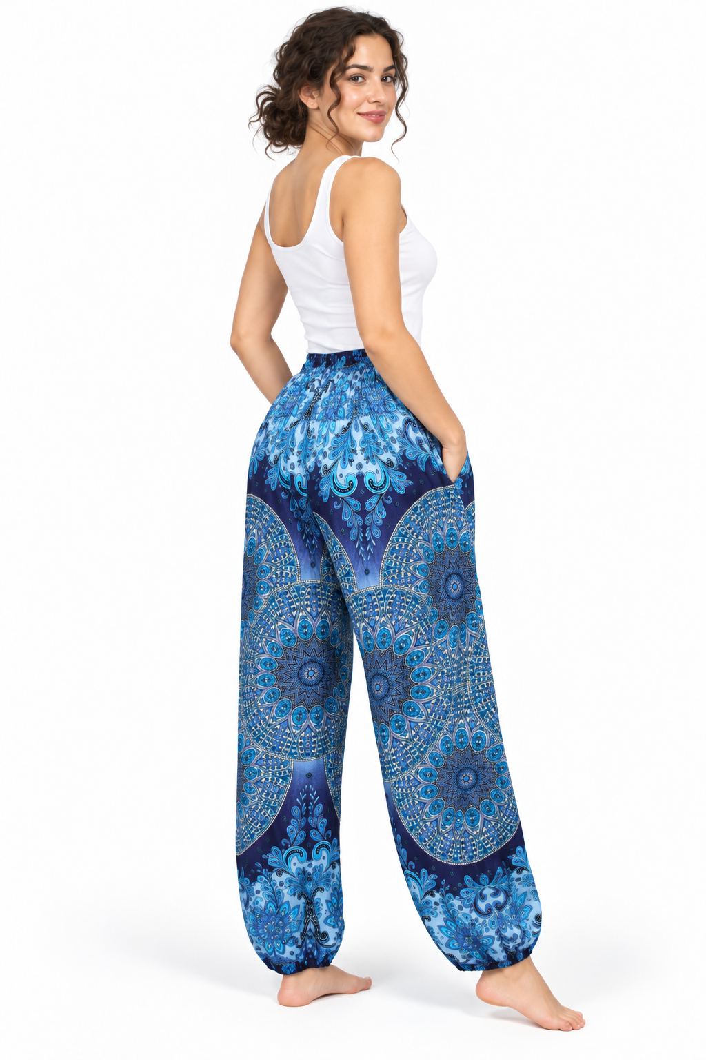 Blue Patchwork Harem Pants – product view 3