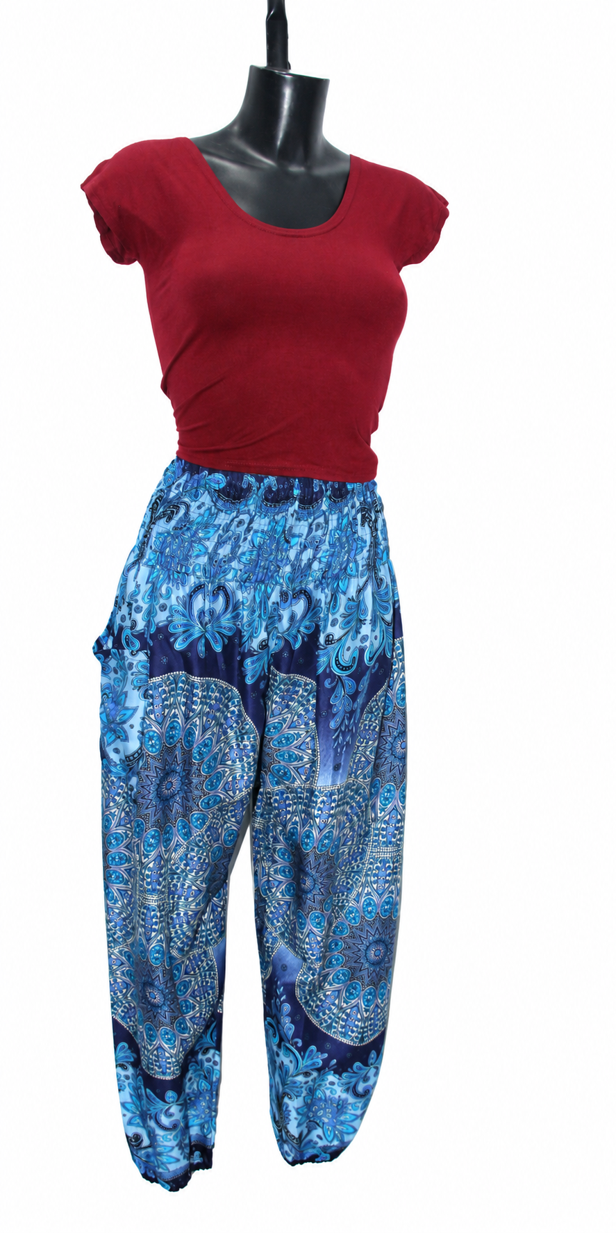 Blue Patchwork Harem Pants – product view 6