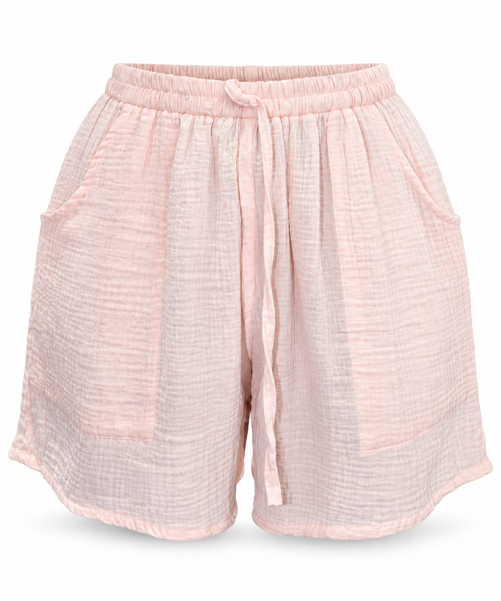 Blush Pink Drawstring Shorts – front ghost mannequin