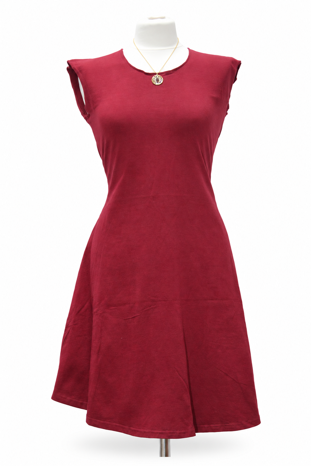 Burgundy Cap Sleeve Dress — original mannequin product photograph
