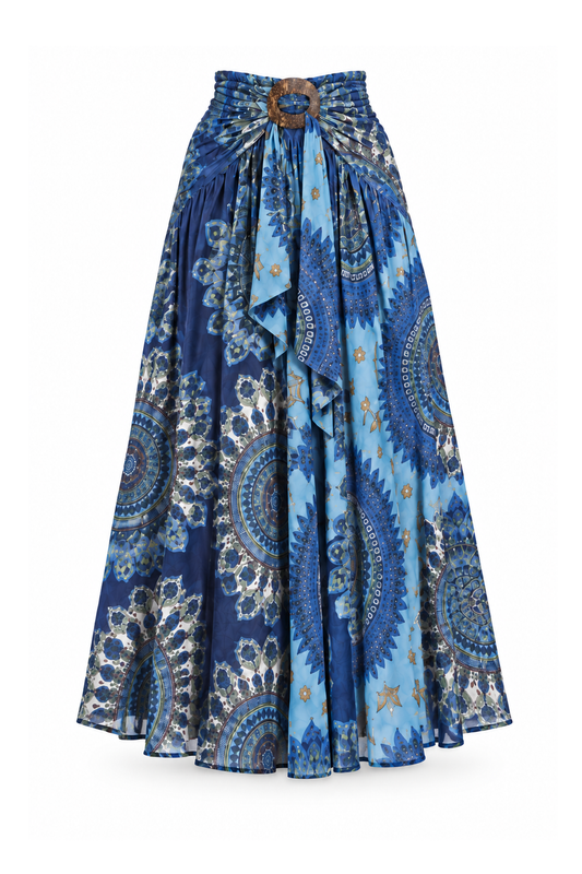 Coco Rayon Halter Dress and Skirt - Blue and Green Mandala - ghost mannequin, normalized primary image