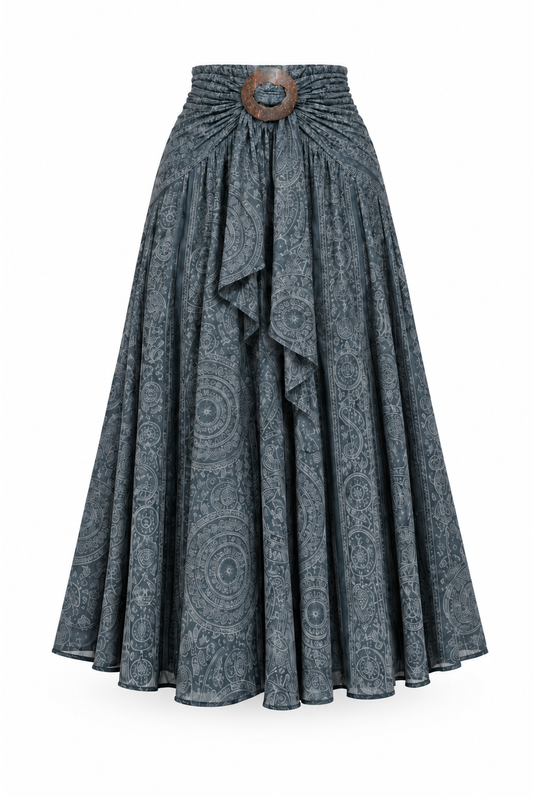 Coco Rayon Halter Dress and Skirt - Grey and Blue Pattern - ghost mannequin, normalized primary image