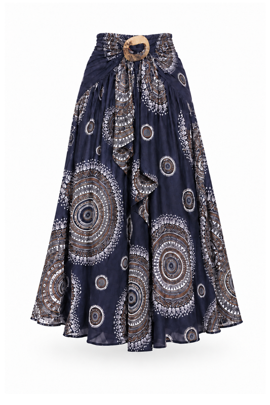 Coco Rayon Halter Dress and Skirt - Navy and White Circles - ghost mannequin, normalized primary image