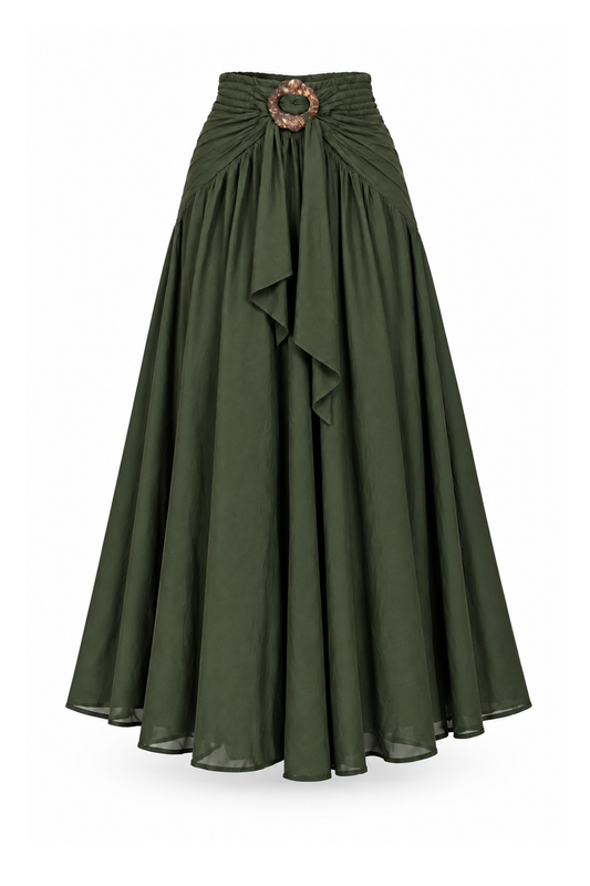 Coco Rayon Halter Dress and Skirt - Olive Green - ghost mannequin, normalized primary image