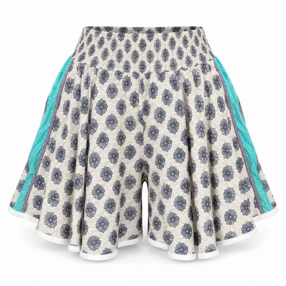 Cream Charcoal Floral Shorts – front ghost mannequin