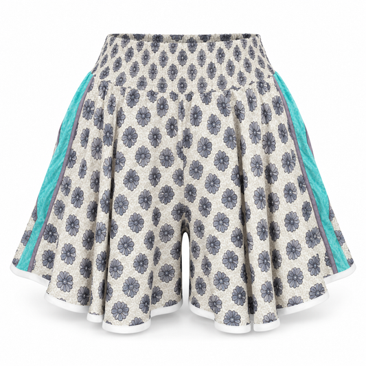 Cream Charcoal Floral Shorts – front ghost mannequin