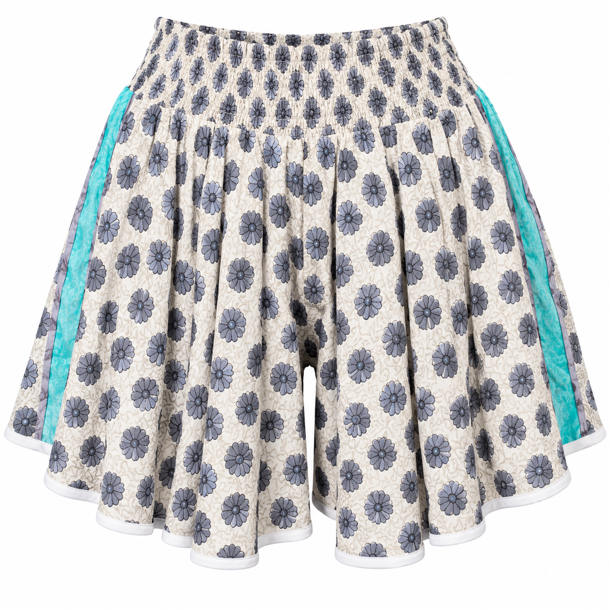 Cream Charcoal Floral Shorts – construction detail