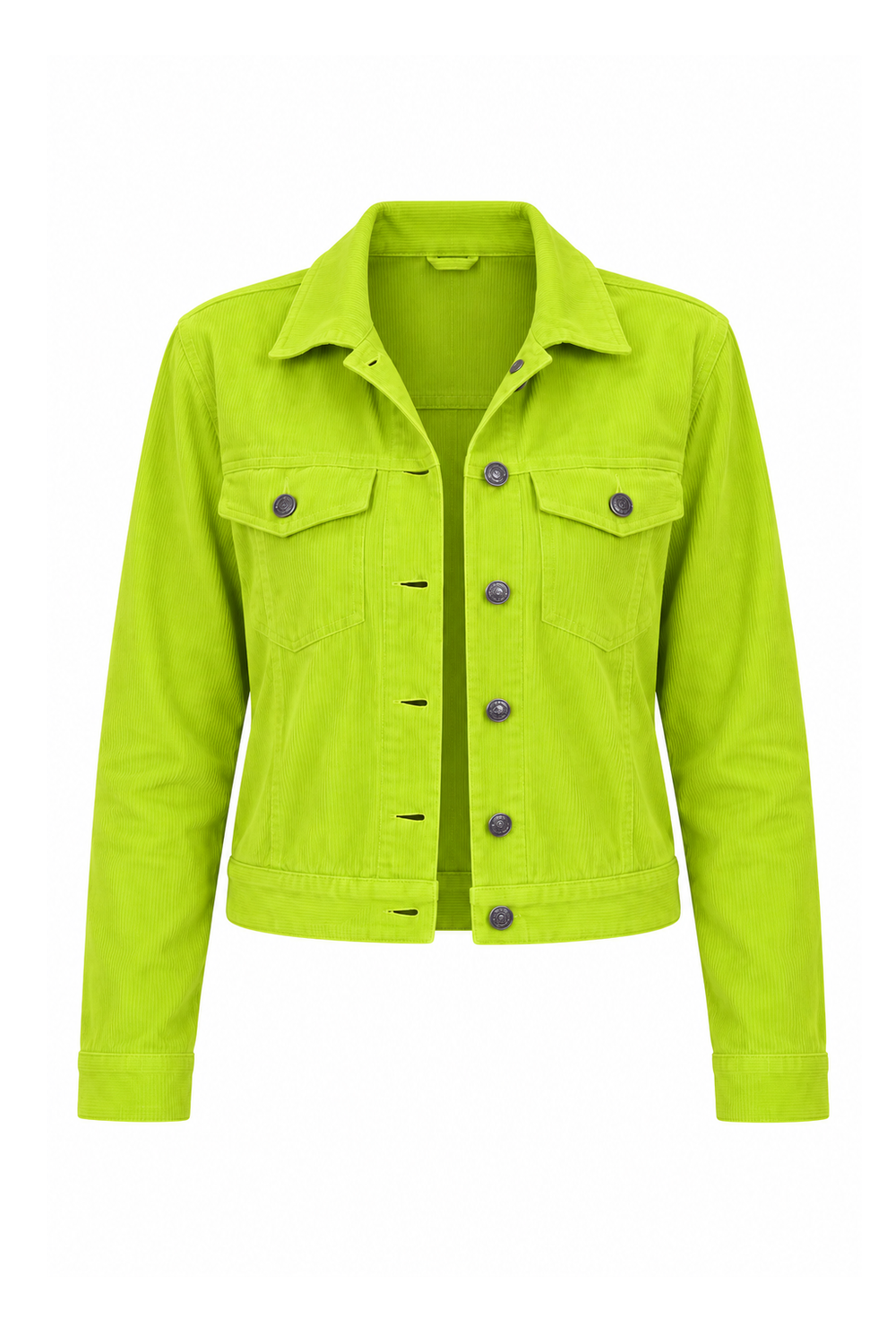 Cropped Corduroy Jacket - Lime Green - ghost mannequin, normalized primary image