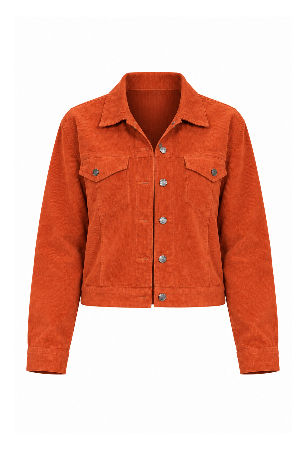 Cropped Corduroy Jacket - Rust Orange - ghost mannequin, normalized primary image