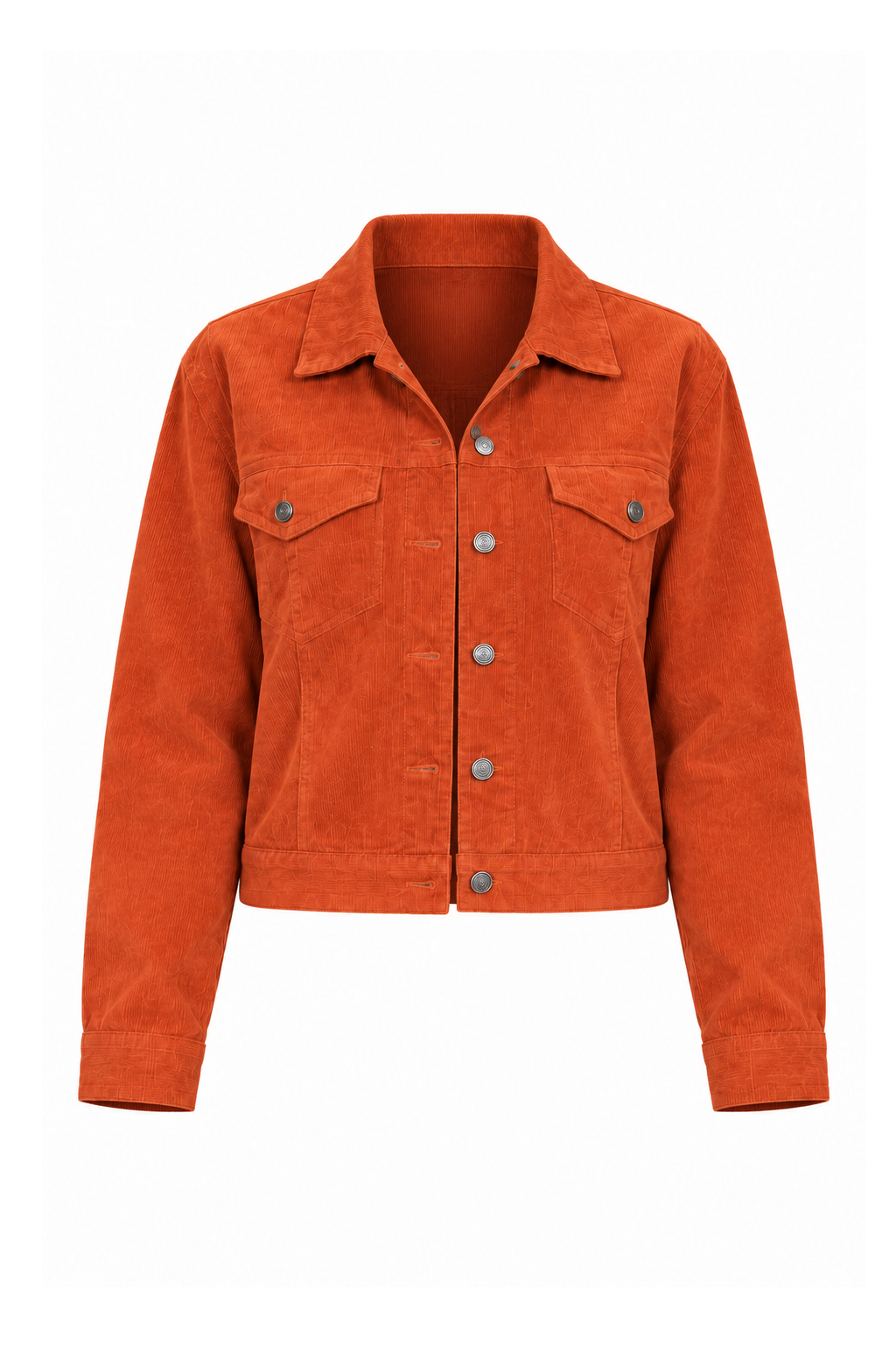 Cropped Corduroy Jacket - Rust Orange - ghost mannequin, normalized primary image