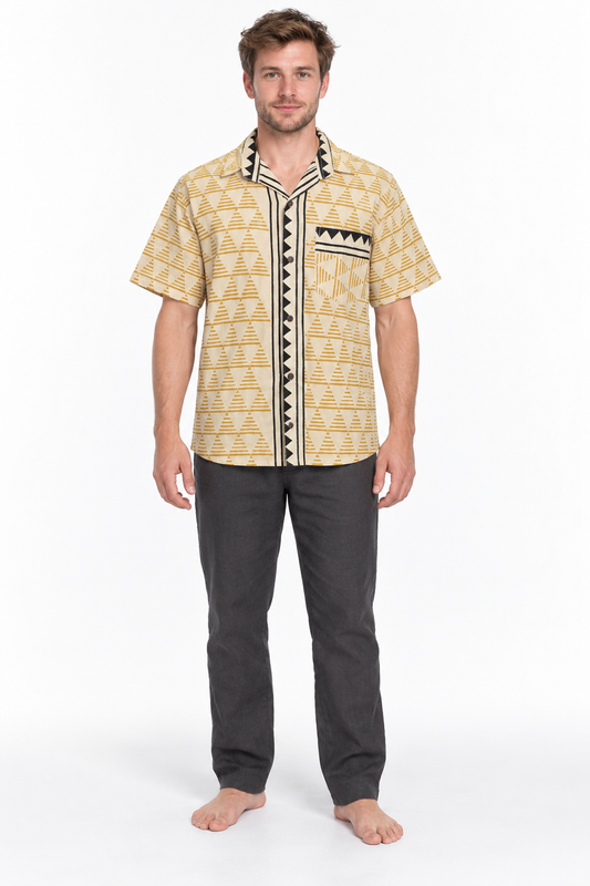 Desert Tribal Pocket men's Hawaiian shirt — model front