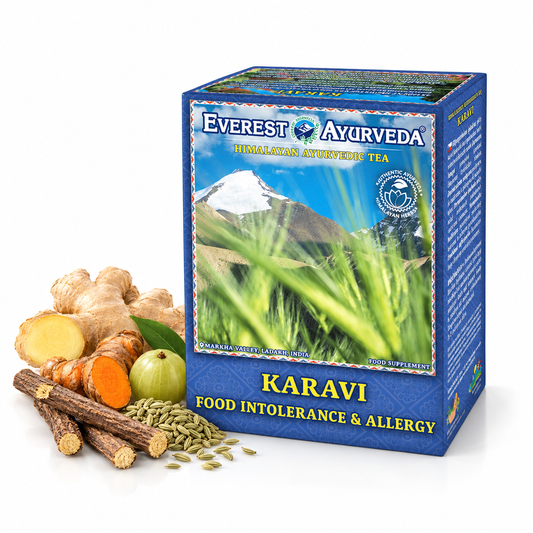 Karavi Ayurvedic herbal tea with liquorice, turmeric, ginger, fennel and amla