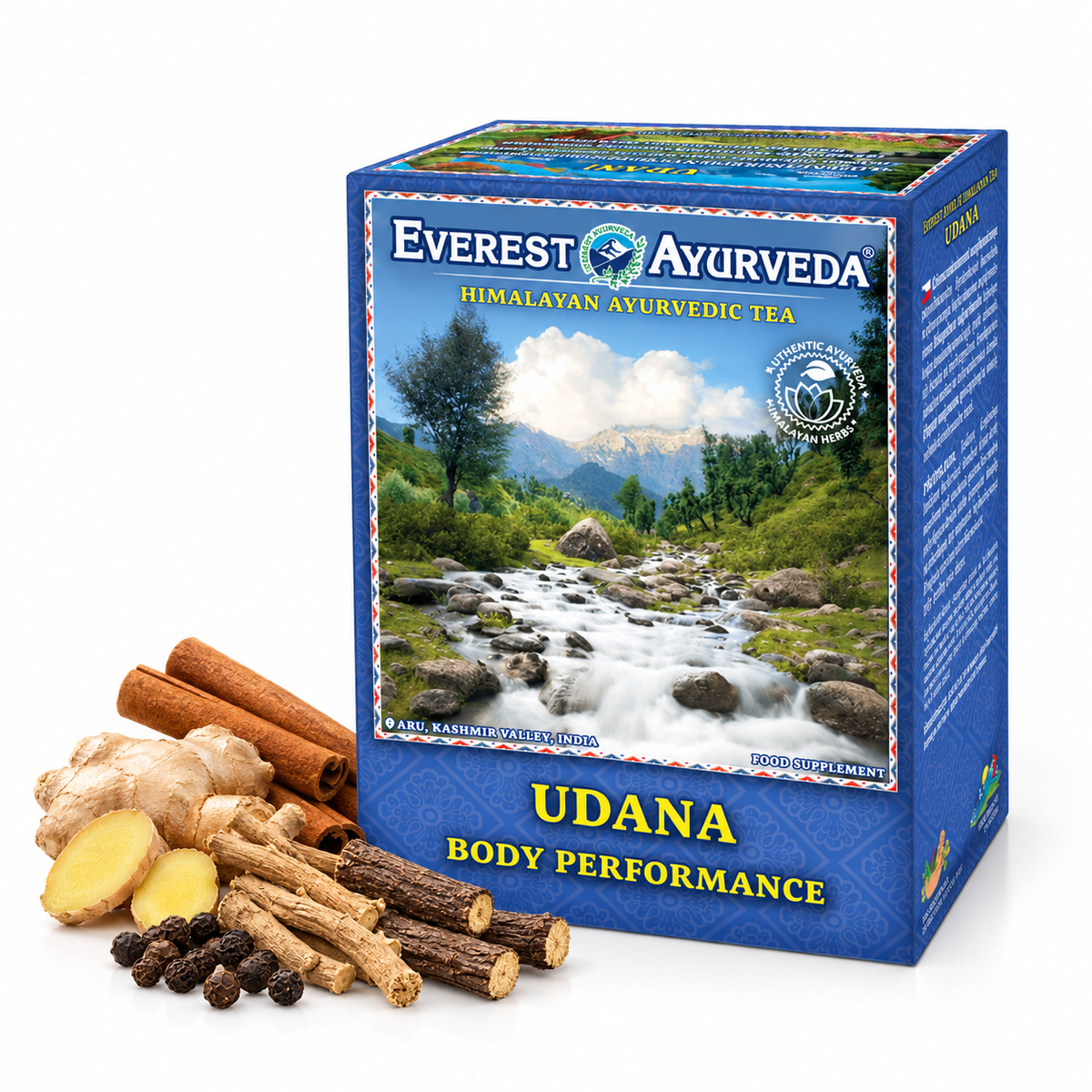 Udana Ayurvedic herbal tea with cinnamon, ginger, ashwagandha, liquorice and black pepper