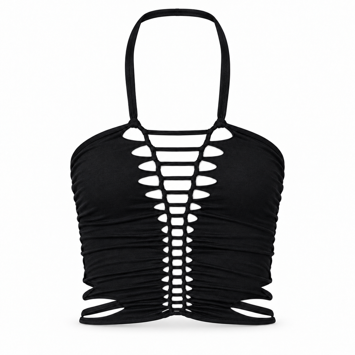 Lightning Cotton Top-Bra with Lightning Back Design, Black, ghost mannequin on white background |variant:black|view:ghost|