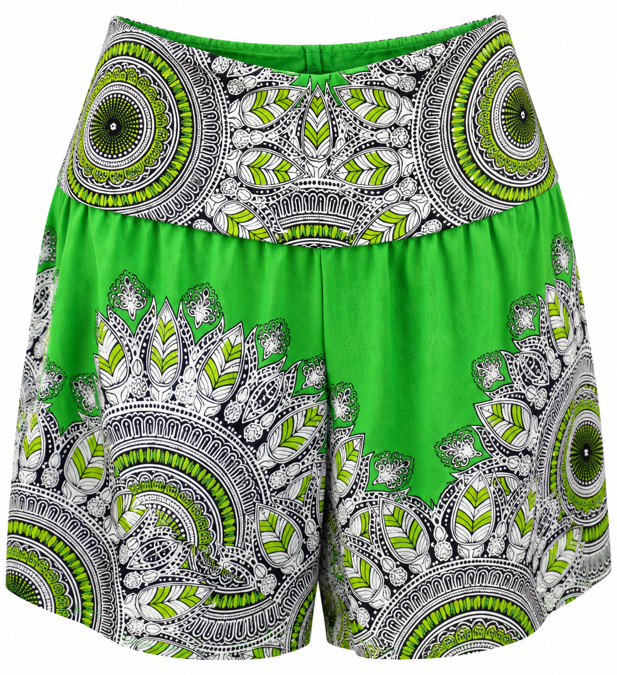Green Mandala Shorts – construction detail
