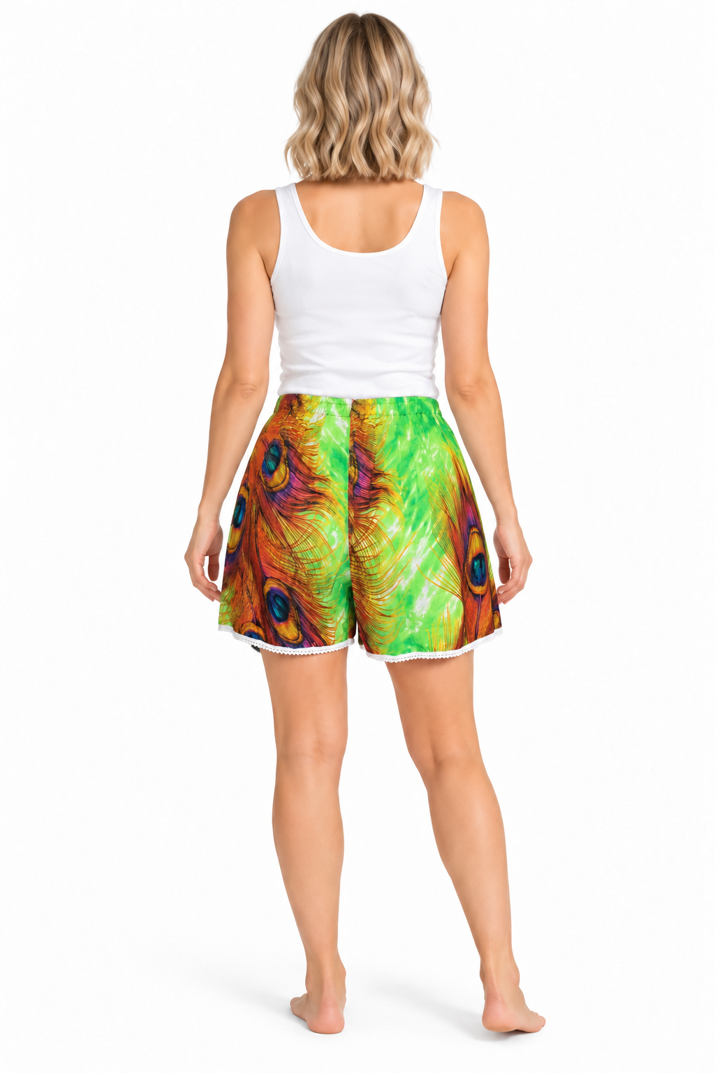 Green Orange Tie-Dye Shorts – back model view