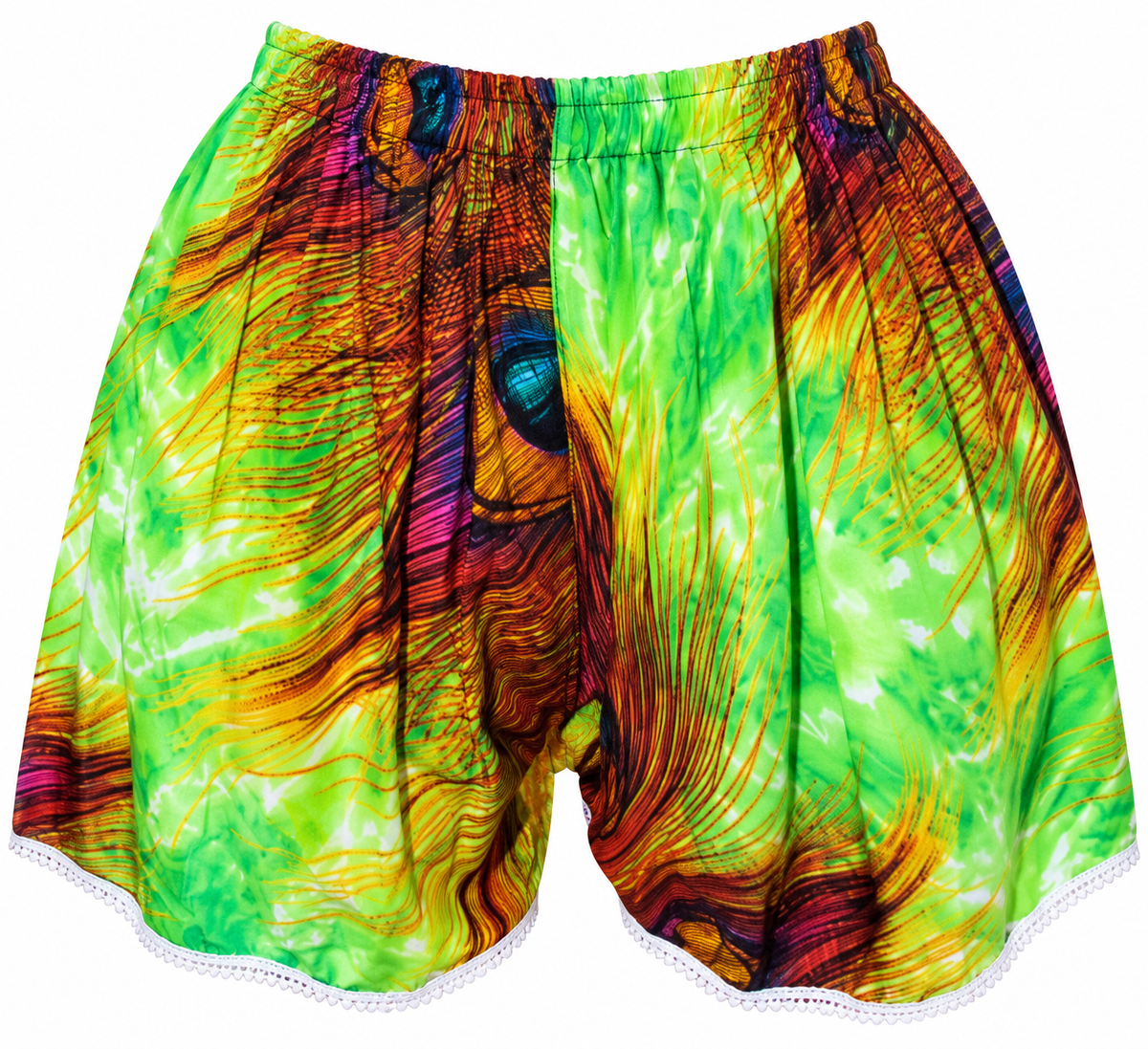 Green Orange Tie-Dye Shorts – construction detail