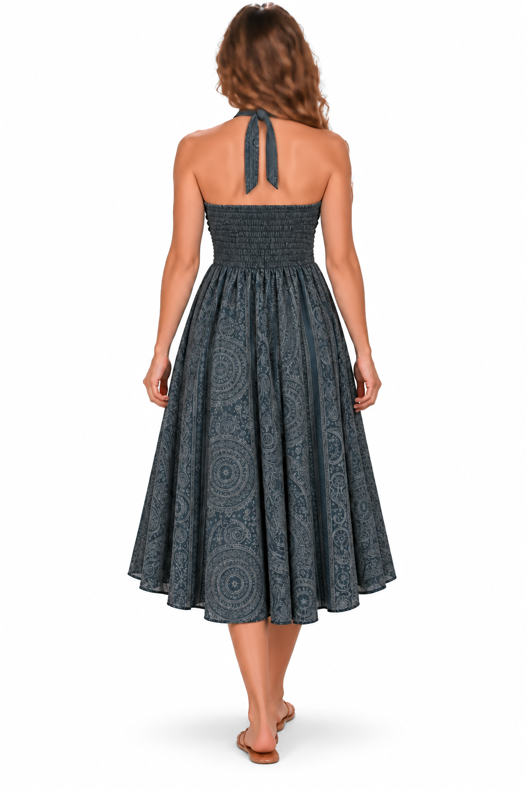 Coco Rayon Halter Dress and Skirt - Grey and Blue Pattern