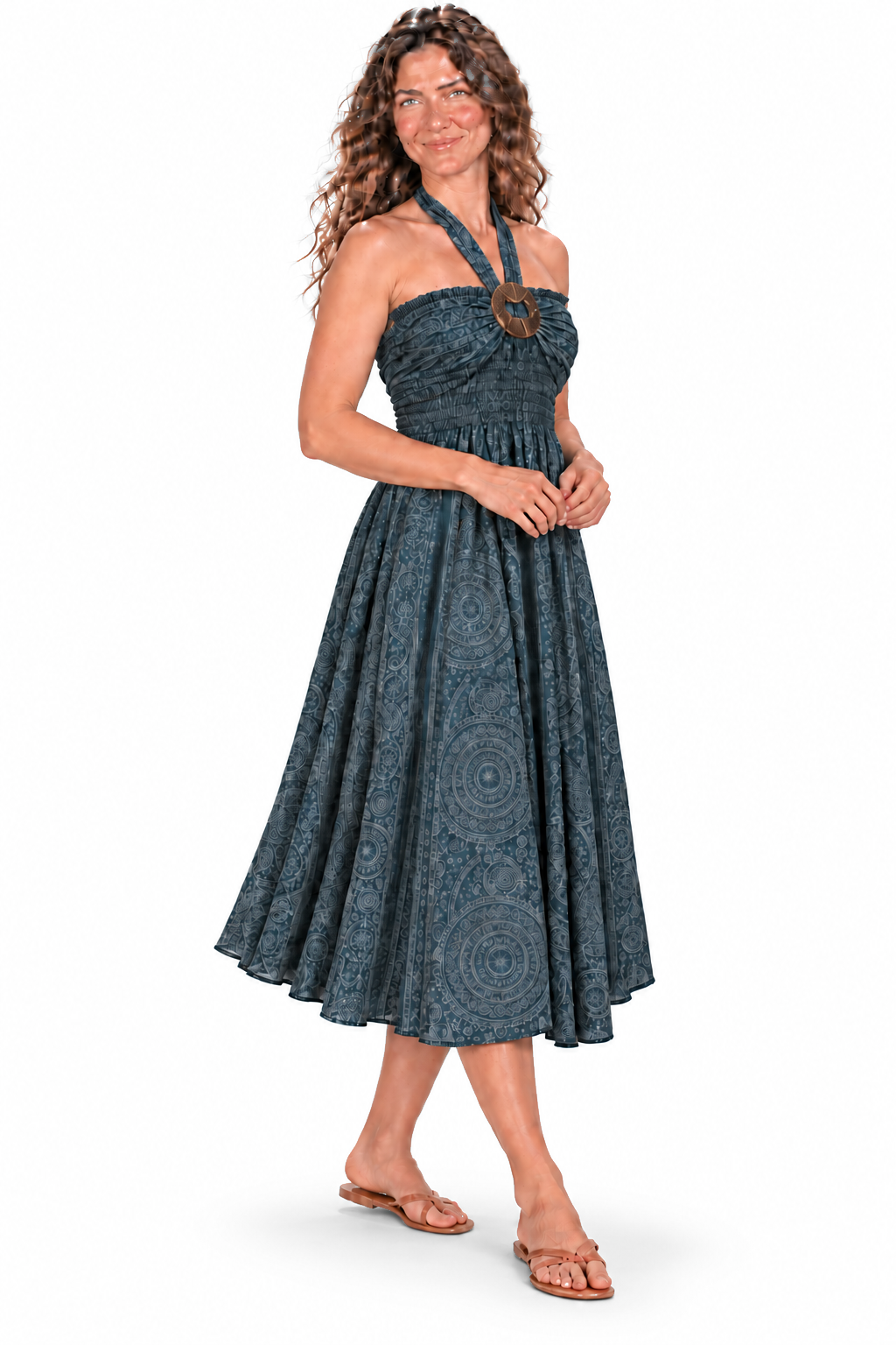 Coco Rayon Halter Dress and Skirt - Grey and Blue Pattern